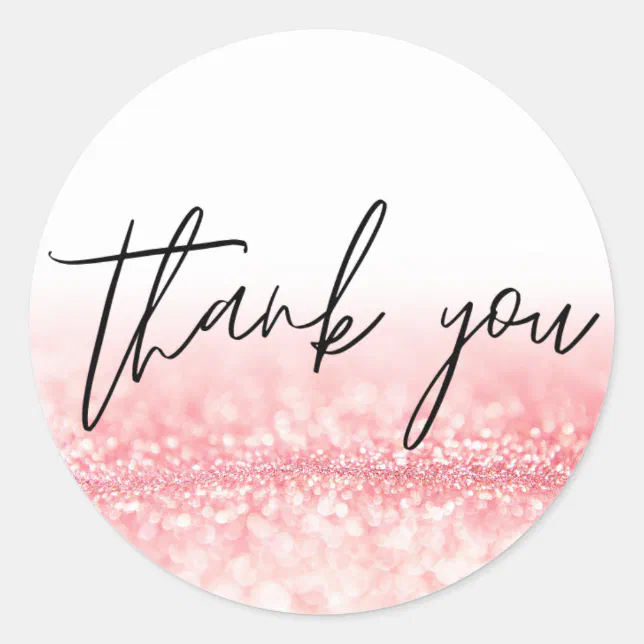 Pink Glitter Trendy Thank You Classic Round Sticker | Zazzle