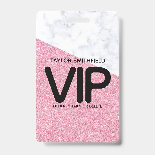 Pink Glitter trendy VIP lanyard badge custom (Front)