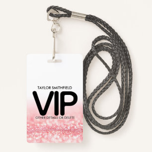 Pink Glitter trendy VIP lanyard badge custom