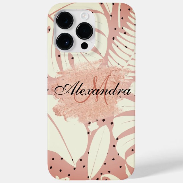 Pink Glitter Tropical Leaves Case-Mate iPhone Case (Back)