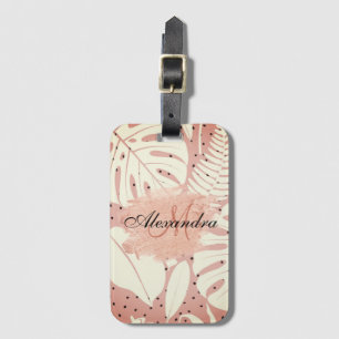 Pink Glitter Tropical Leaves Luggage Tag