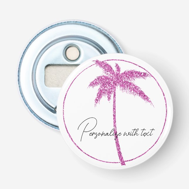Pink Glitter Tropical Palm Tree    Bottle Opener (Front)
