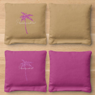 Pink Glitter Tropical Palm Tree Cornhole Bags