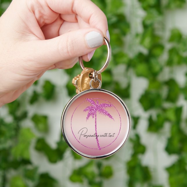 Pink Glitter Tropical Palm Tree     Keychain (Hand)