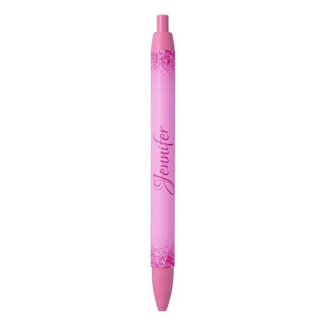 Pink Glitter Typography Modern Custom Template Pen (Front Vertical)