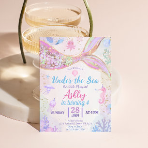 Pink Glitter Under The Sea Mermaid Birthday Girl Invitation