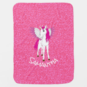 Pink Glitter Unicorn Baby Blanket