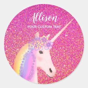 Pink Glitter Unicorn Custom Classic Round Sticker