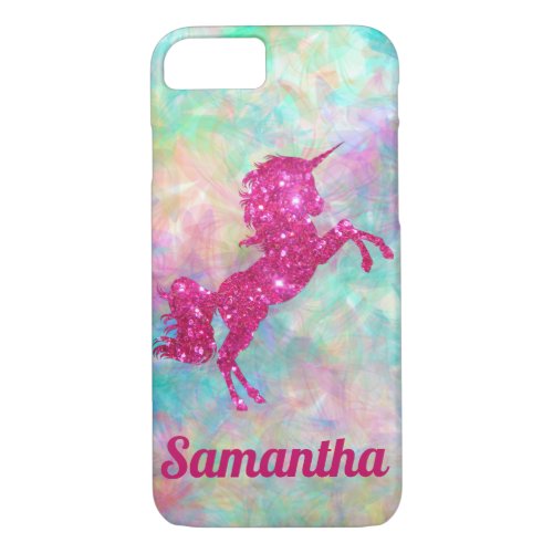 Pink Glitter Unicorn on Pastel OtterBox iPhone Cas iPhone 87 Case