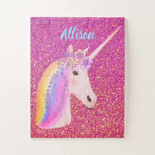 Pink Glitter Unicorn Rainbow Magical Kids Jigsaw Puzzle (Vertical)