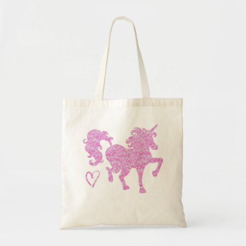 Pink glitter unicorn silhouette tote bag small