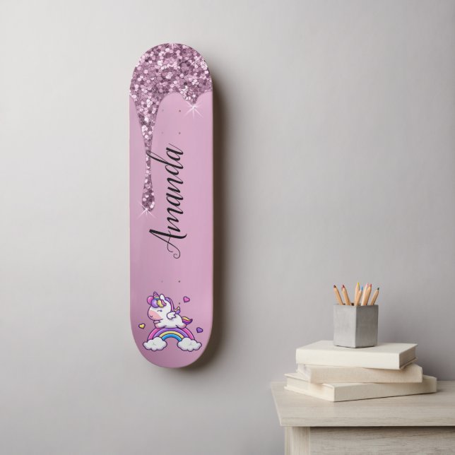 Pink glitter unicorn skateboard (Wall Art)