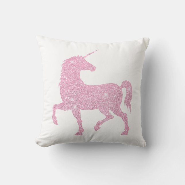 Pink Glitter Unicorn Throw Pillow (Front)