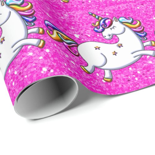 Pink Glitter Unicorns Wrapping Paper