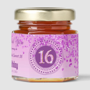 Pink Glitter & Unique number 16 Decoration Honey Jar Favors