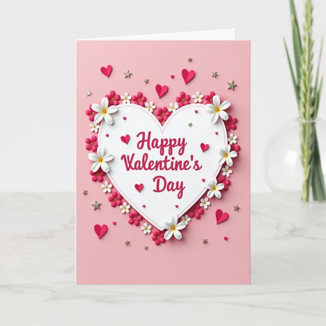Pink Glitter Valentines Day Heart Card (Front)