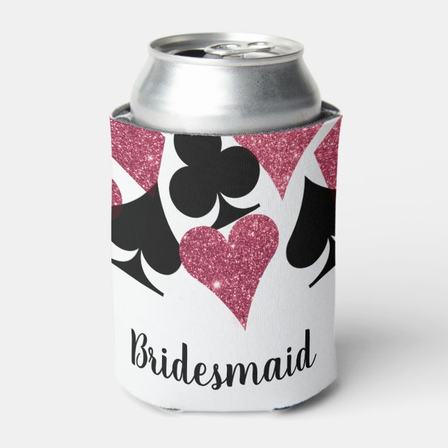 Pink Glitter Vegas Bridesmaid Custom Can Cooler (Can Front)