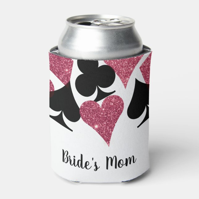 Pink Glitter Vegas Theme Brides Mom Custom Name Can Cooler (Can Front)