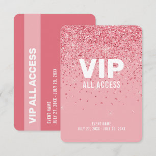 Pink Glitter VIP All Access ID Badge 3.5" x 5" Invitation