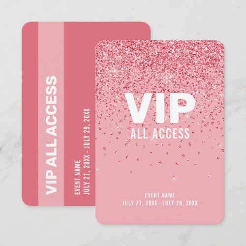 Pink Glitter VIP All Access ID Badge 3.5" x 5" Invitation