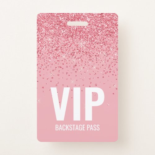 Pink Glitter VIP Backstage Pass with QR Code ID Badge