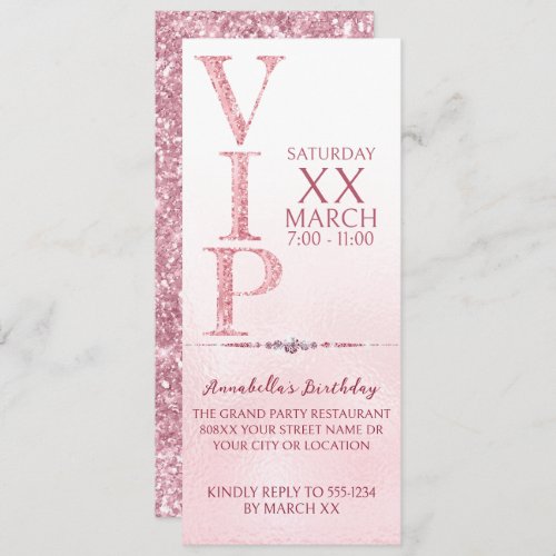 Pink Glitter VIP Ticket Invitation