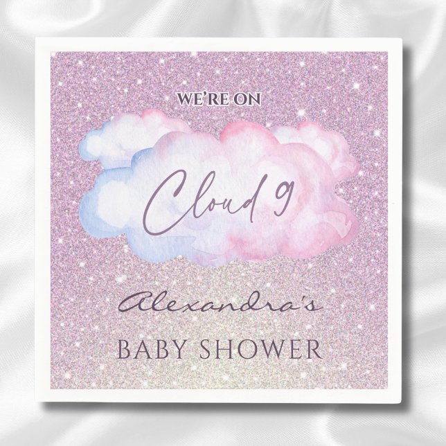 Pink Glitter Watercolor Cloud Baby Shower Napkins (Creator Uploaded)
