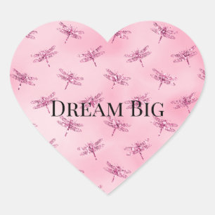 Pink Glitter Watercolor Dragonflies Heart Sticker