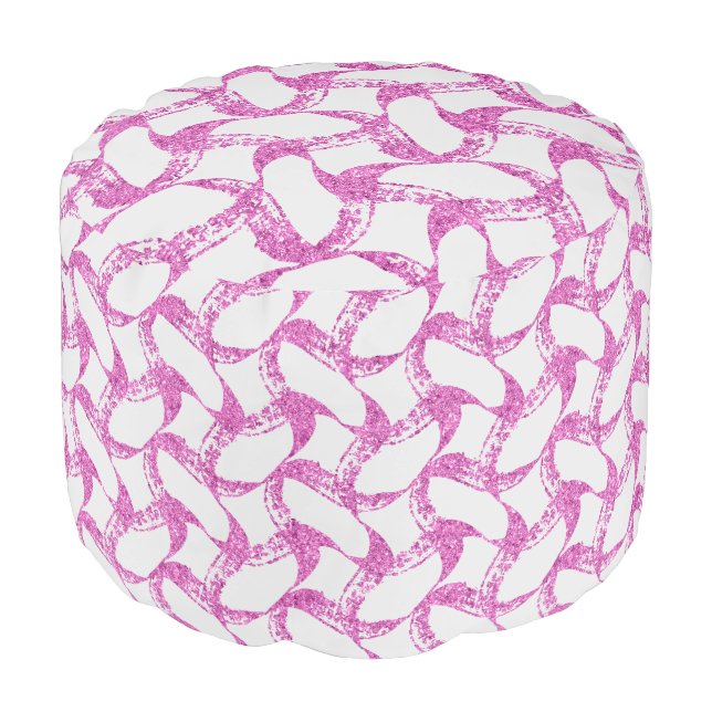 Pink Glitter Wavy Stripes Pouf (Angled Front)