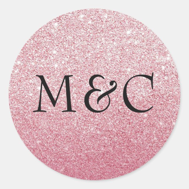 Pink glitter wedding personalized initial stickers (Front)
