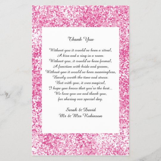 Pink Glitter Wedding Poem Thank You Favor Scroll Zazzle Com