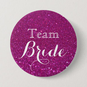 Pink Glitter Wedding Team Bride Button