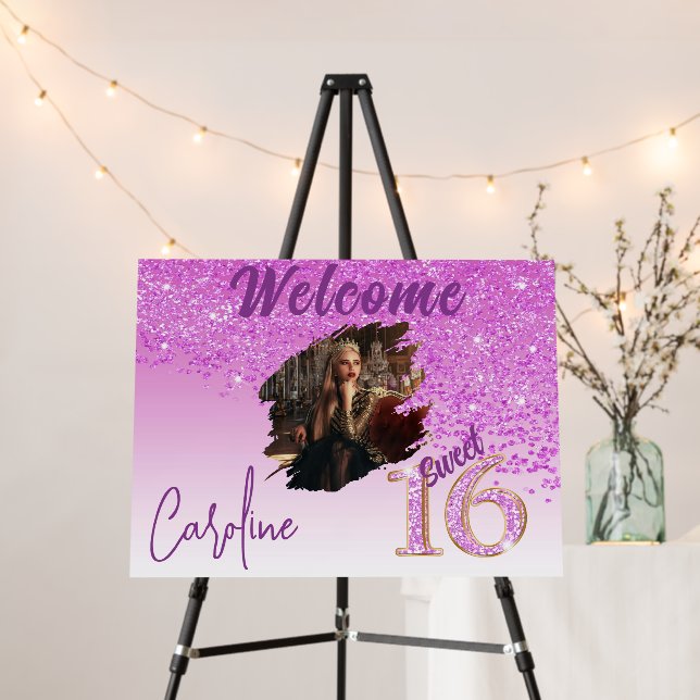 Pink Glitter Welcome Sweet 16th Birthday Foam Board (In Situ (Stand))