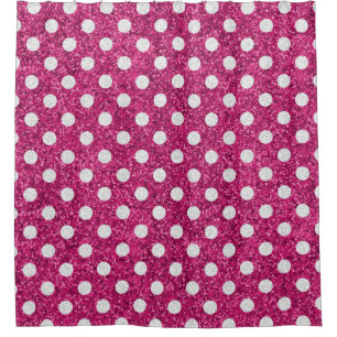 Pink Glitter White Polka Dot Shower Curtain