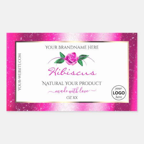 Pink Glitter White Product Labels Floral Rose Logo