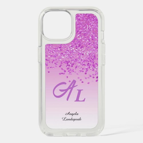 Pink Glitter with Big Initials  Name iPhone 15 Case