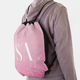 Pink Glitter with Name & Initials -  Drawstring Bag