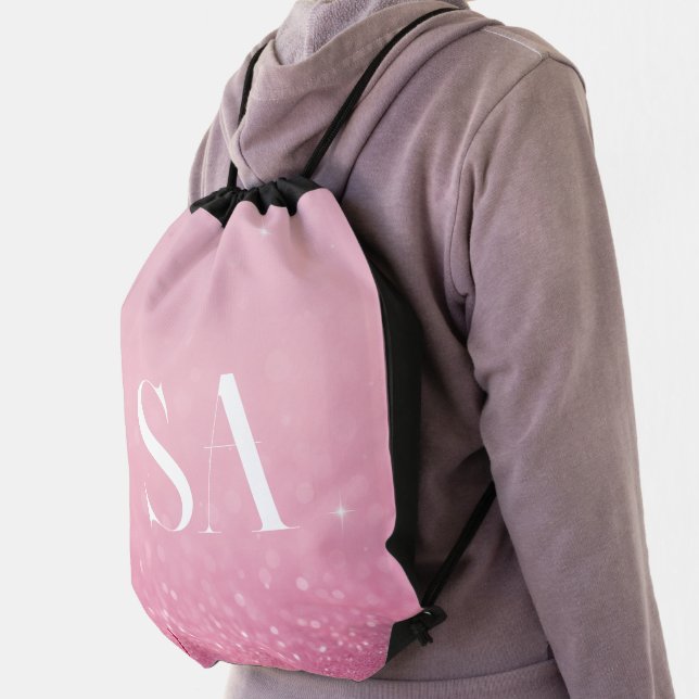 Pink Glitter with Name & Initials -  Drawstring Bag (Insitu)