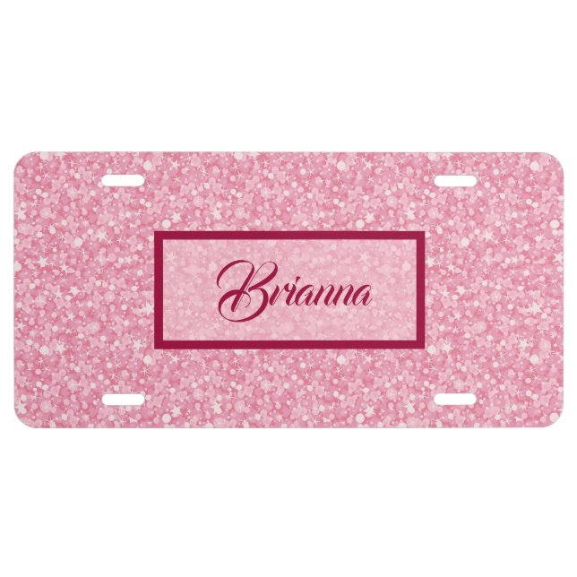 Pink Glitter With Red Border License Plate (Front)