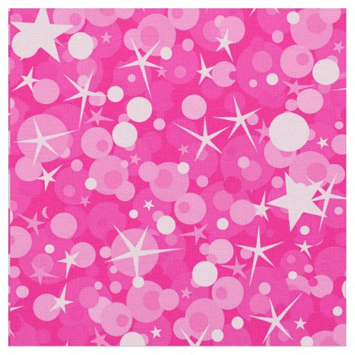 Pink Glitter With White Circles And Stars Fabric