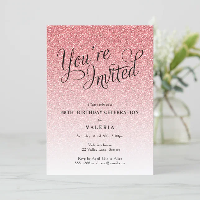 Pink Glitter You're Invited Party Invitation | Zazzle