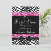 Pink Glitter Zebra Bow Bridal Shower Invitation (Standing Front)