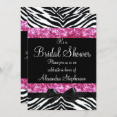 Pink Glitter Zebra Bow Bridal Shower Invitation (Front/Back)
