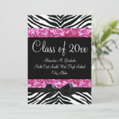 Pink Glitter Zebra Bow Graduation Invite (Standing Front)