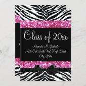 Pink Glitter Zebra Bow Graduation Invite (Front/Back)