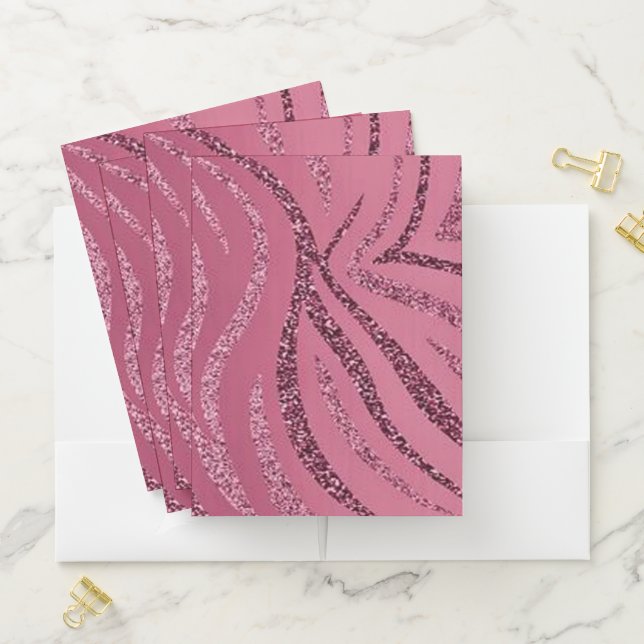 Pink Glitter Zebra Pattern Pocket Folder (In Situ)