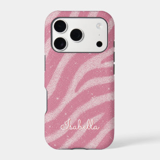 Pink Glitter Zebra Print Glam Personalized Name Iphone 18 Pro Case