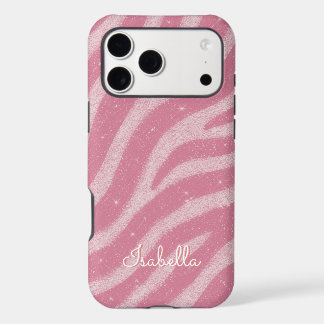 Pink Glitter Zebra Print Glam Personalized Name Iphone 18 Pro Max Case