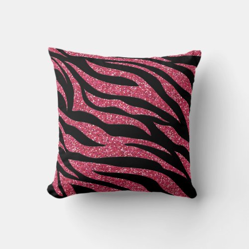 Pink Glitter Zebra Print Throw Pillow