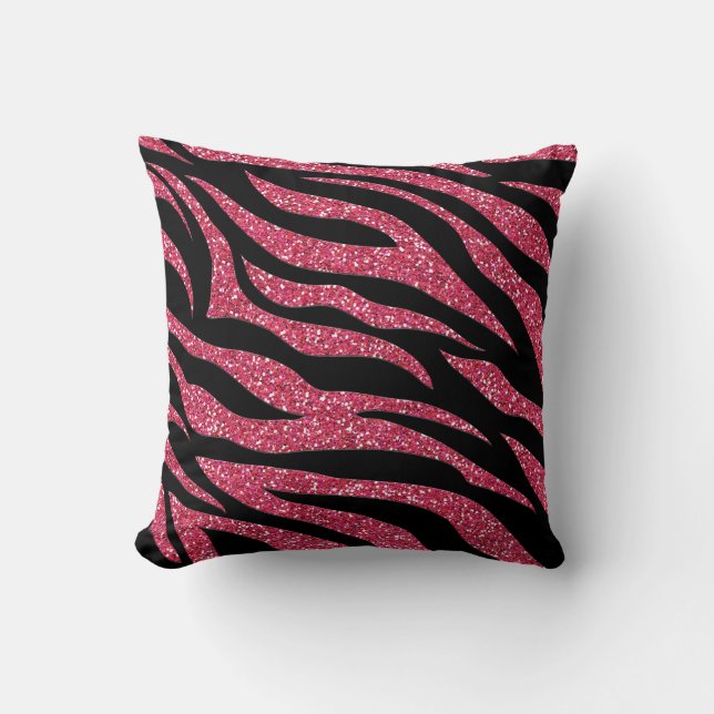 Pink Glitter Zebra Print Throw Pillow (Front)